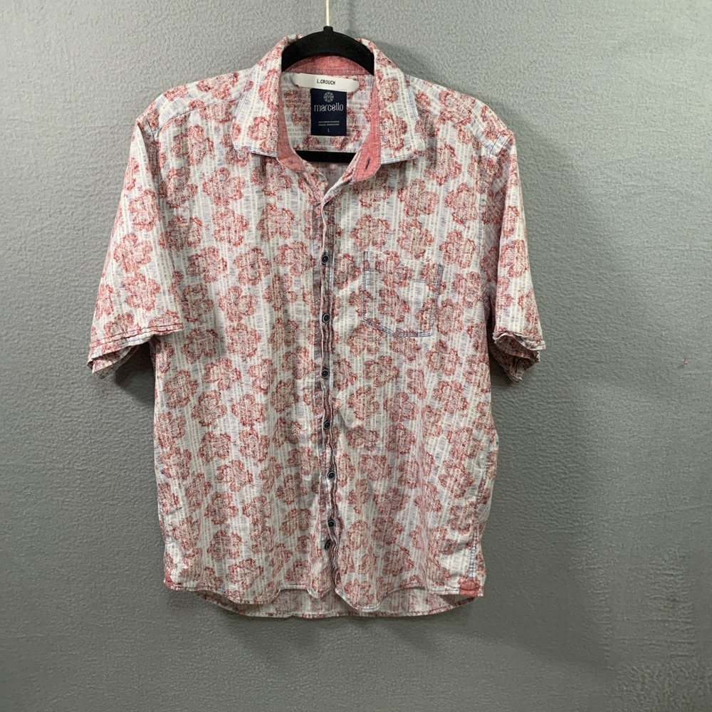 Marcello Shirt Mens Large Flower Abstract Short Sleeve Career Preppy Button